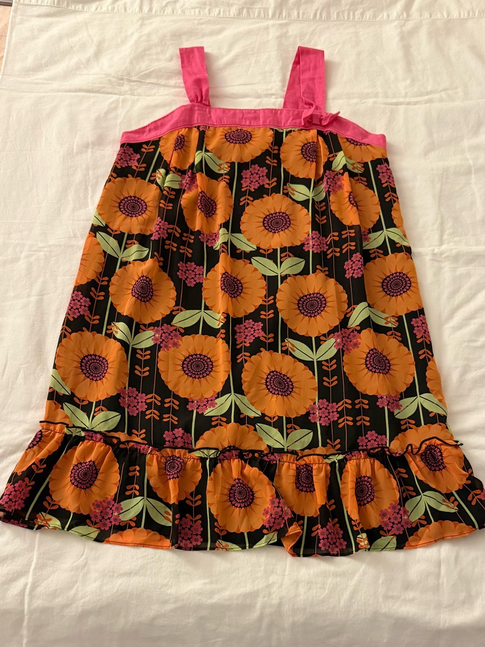 Vintage Talbots Kids Girls Sunflower Print Ruffled Hem Sleeveless Dress Size 20